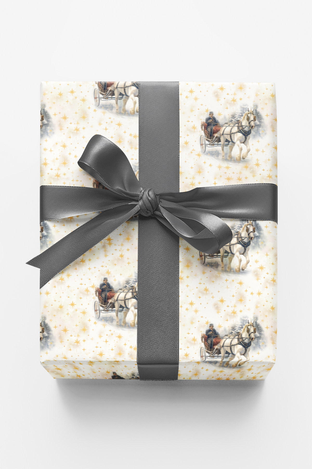 Winter Horse Christmas Gift Wrap, Vintage Sleigh Ride Wrapping Paper, Retro Snowy Sleigh Present Wrap, Nostalgic Holiday Gift