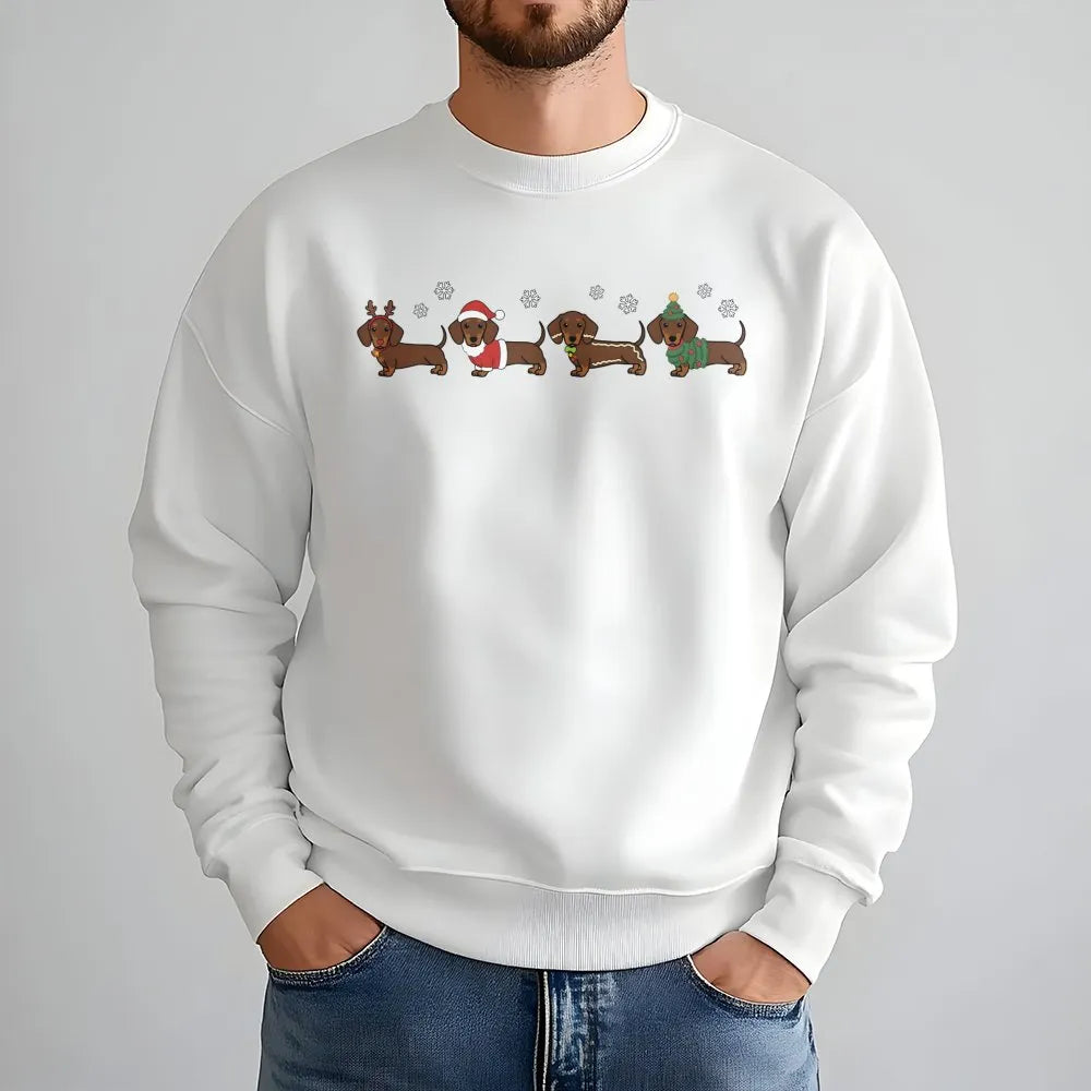 Adorable Wiener Dog Holiday Sweatshirt, Dachshund Christmas Sweatshirt, Festive Doxie Puppy Sweatshirt, Dog Mom Xmas Crewneck