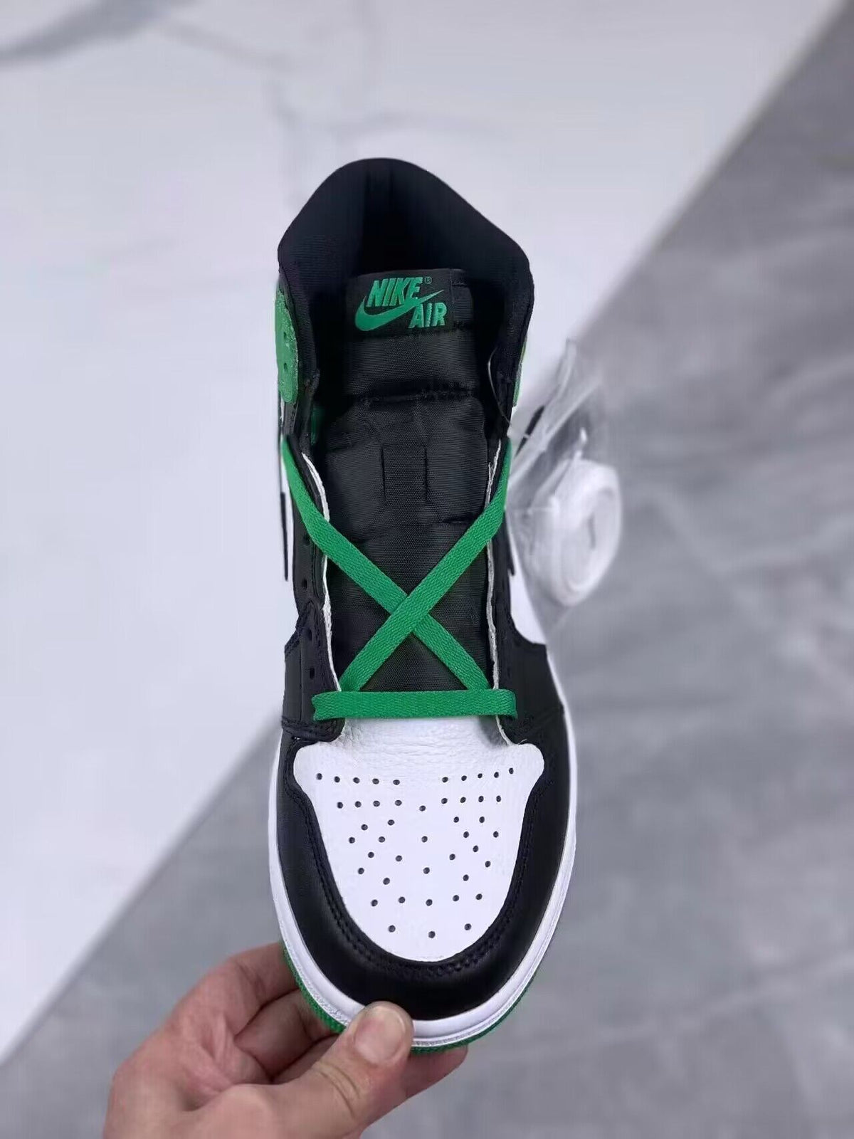 High Top Sneakers, White Black Green Colorway, Lace Up Design, Casual Gift for Sneaker Fans