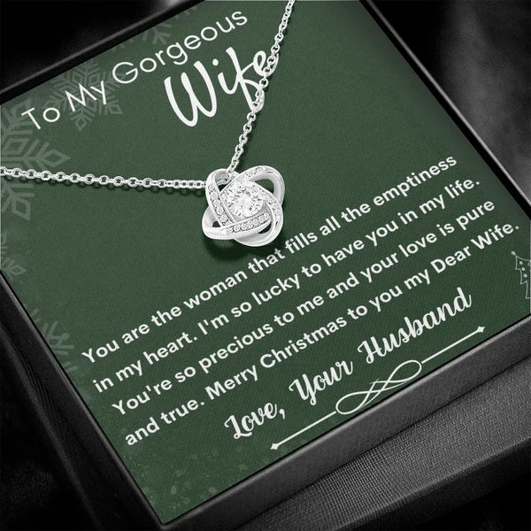 14k White Gold Love Knot Pendant, Love Knot Necklace for Wife, Sparkling Cubic Zirconia Knot Necklace, Romantic Wife Christma
