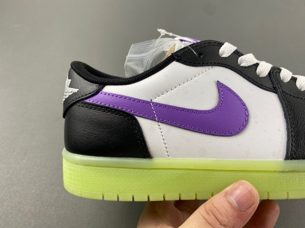 Retro Low Top Sneakers, Neon Green White Black Purple Colorway, Lace Up Design, Casual Gift for Sneaker Fans