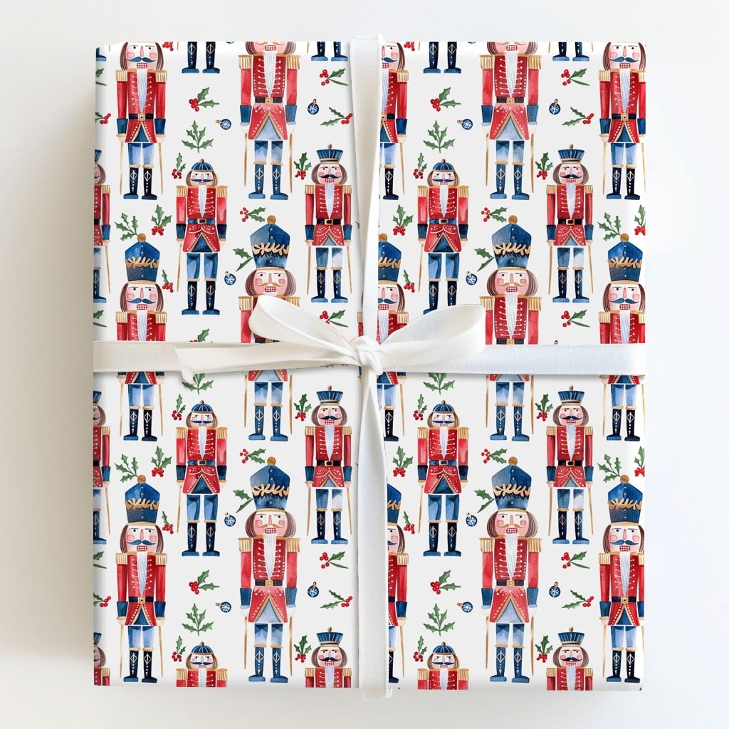 Watercolor Christmas Gift Wrap Roll, Nutcracker Wrapping Paper, Holiday Nutcracker Soldier Wrapping Paper, Festive Xmas Gift 