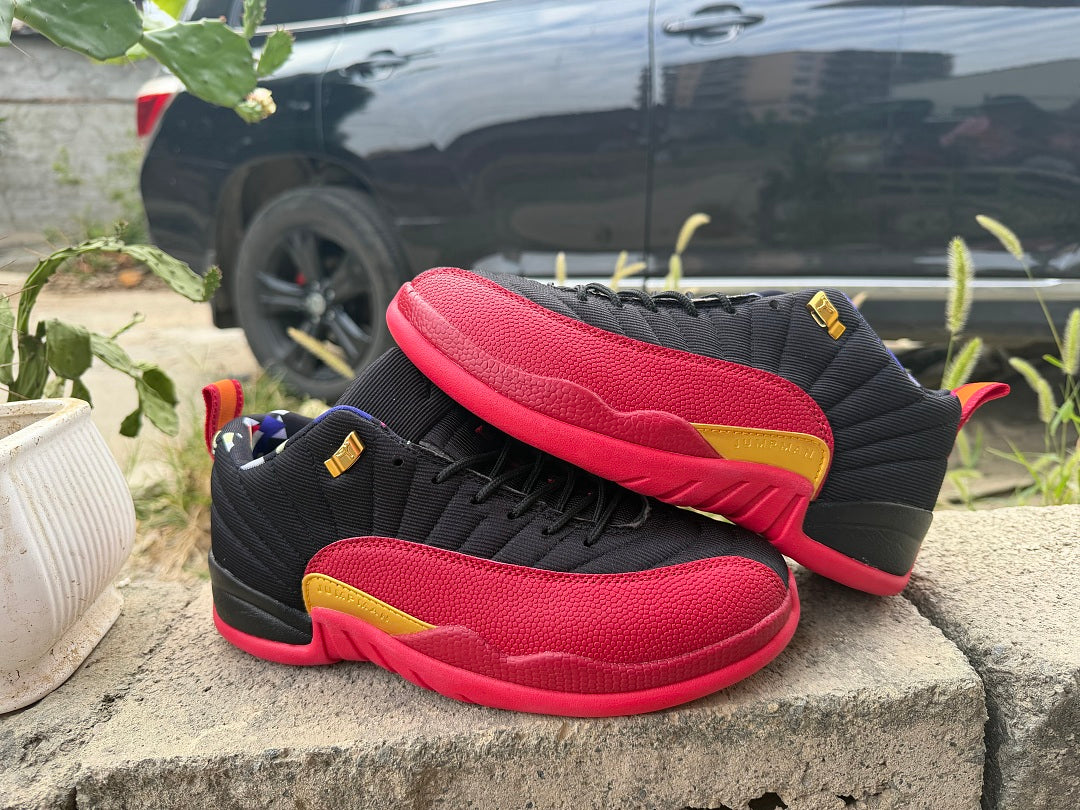 Low Top Sneakers, Black Red Colorway, Lace Up Design, Casual Gift for Sneaker Fans