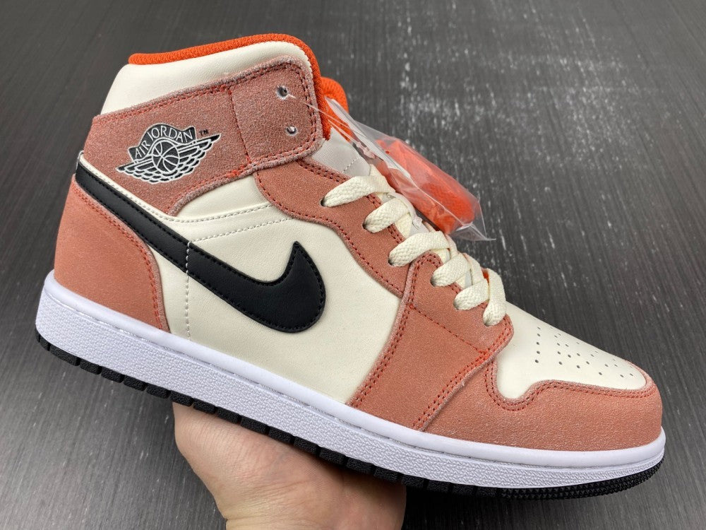 Mid Top Sneakers, White Black Pink Orange Colorway, Suede Footwear, Lace Up Design, Casual Gift for Sneaker Fans