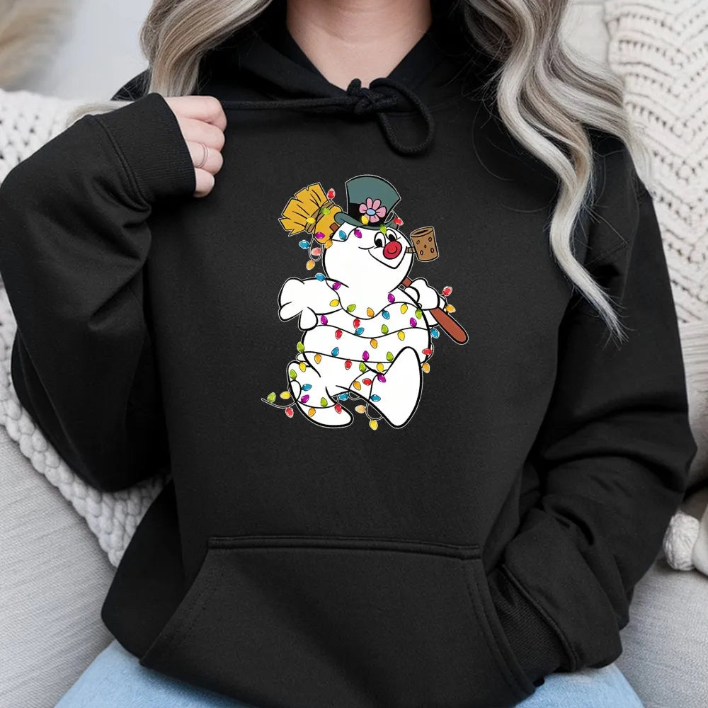 Festive Light Up Winter Snowman Hoodie, Christmas Snowman Hoodie, Retro Holiday Party Graphic Sweatshirt, Comfy Adorable Xmas