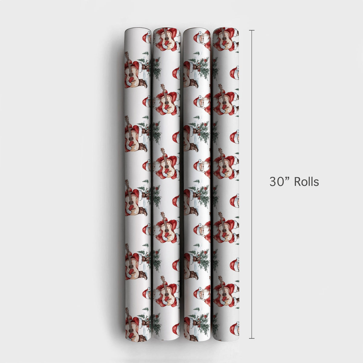 Acoustic Guitar Santa Wrapping Paper, Watercolor Santa Guitar Wrapping Paper, Musician Christmas Wrapping Paper, Holiday Gift