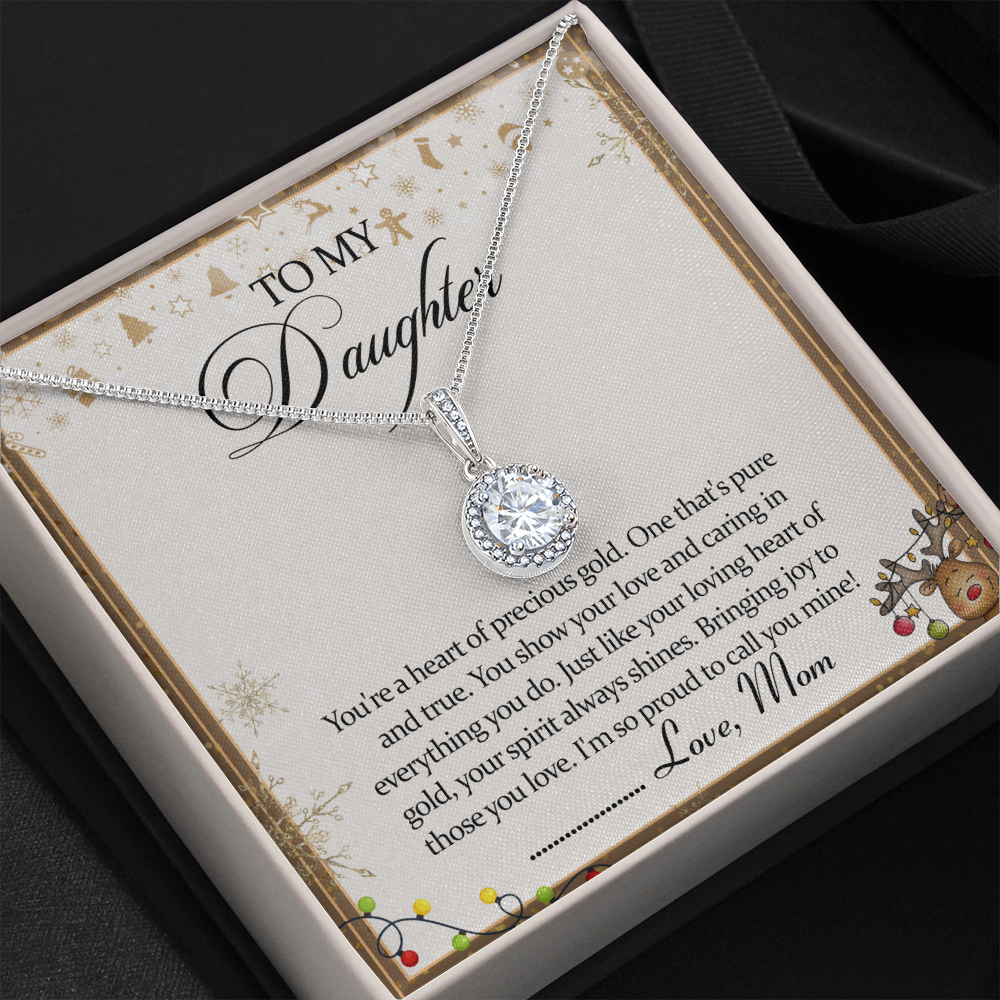White Gold Over Stainless Steel Necklace from Mom, To My Daughter CZ Pendant Necklace, Meaningful Christmas Birthday Keepsake