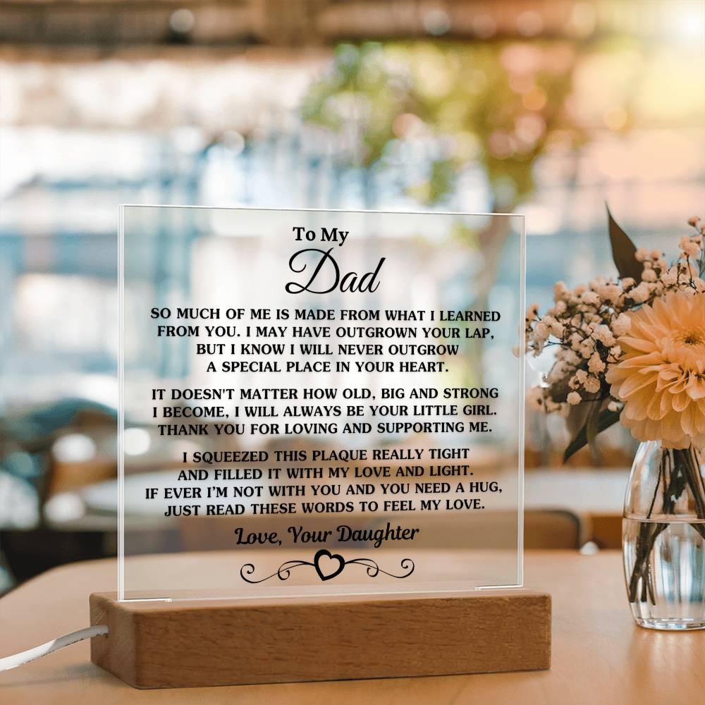 Sentimental Poem Plaque, Daughter to Dad Acrylic Plaque, LED Night Light Plaque, Fathers Day Desk Sign, Birthday Christmas Pr