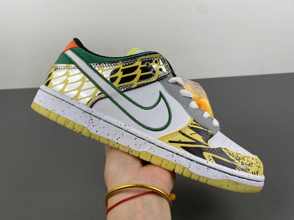 Low Top Sneakers, White Black Green Silver Colorway, Metallic Finish, Lace Up Design, Casual Gift for Sneaker Fans