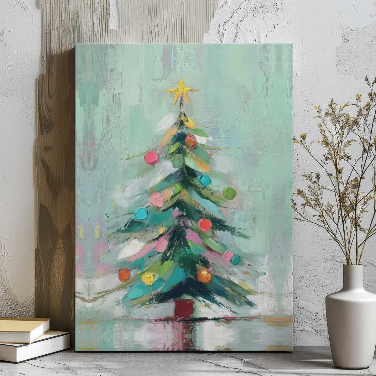 Colorful Modern Holiday Canvas Print, Abstract Christmas Tree Canvas Wall Art, Festive Winter Home Decor, Seasonal Living Roo