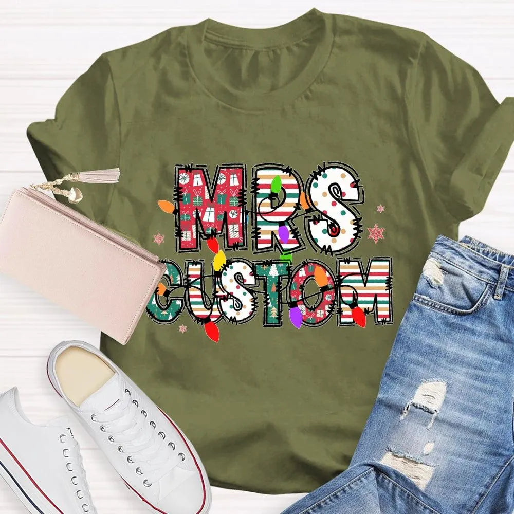 Custom Family Holiday Shirt, Personalized Christmas Lights Name T-Shirt, Adorable Festive Graphic Tee, Matching Christmas Cre