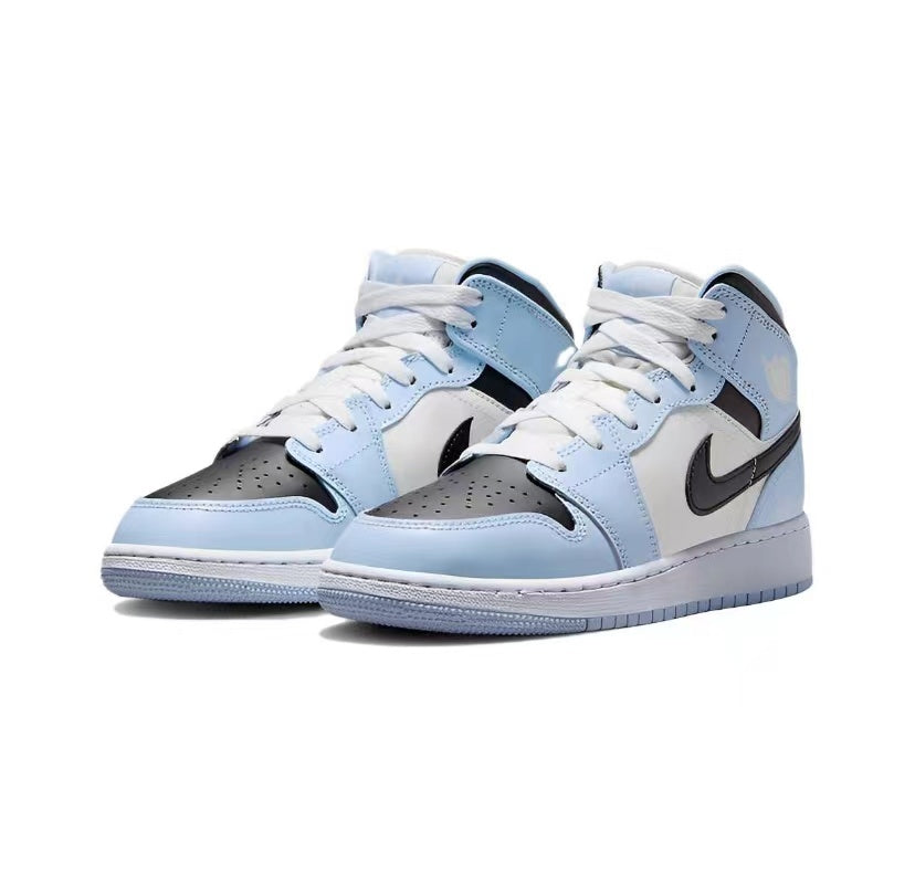 Mid Top Sneakers, Blue White Colorway, Lace Up Design, Casual Gift for Sneaker Fans