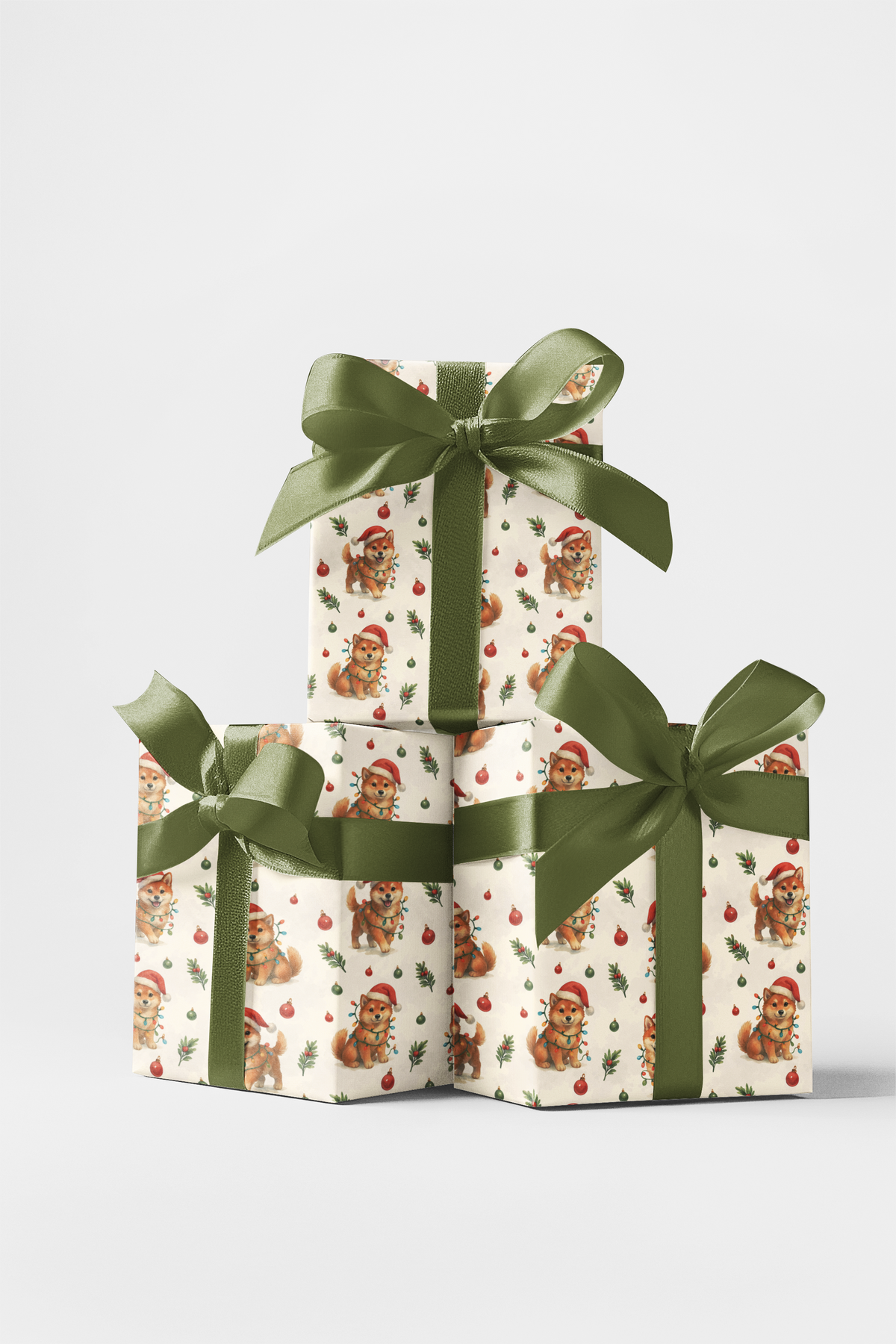 Festive Shiba Gift Wrap, Shiba Inu Christmas Wrapping Paper, Adorable Dog Lights Wrapping Paper Roll, Holiday Puppy Xmas Wrap