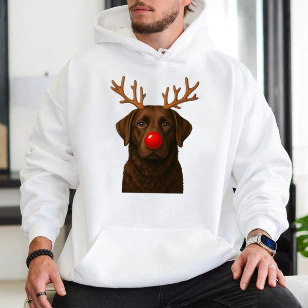 Reindeer Antler Lab Hoodie, Chocolate Lab Christmas Hoodie, Humorous Dog Lover Sweatshirt, Holiday Retriever Dog Hoodie, Xmas
