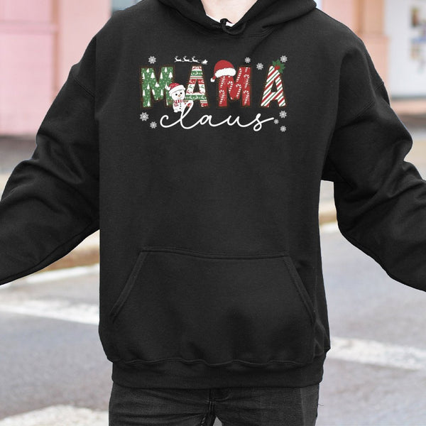 Adorable Snowman Mama Claus Hooded Sweatshirt, Mama Claus Christmas Hoodie, Festive Holiday Mama Claus Hoodie, Winter Xmas Pr