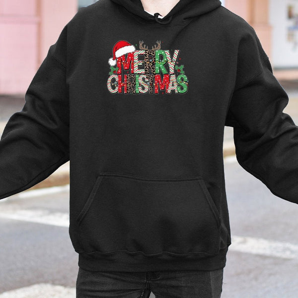 Holiday Reindeer Antler Sweatshirt, Leopard Reindeer Merry Christmas Hoodie, Festive Xmas Graphic Hoodie, Winter Holiday Pull