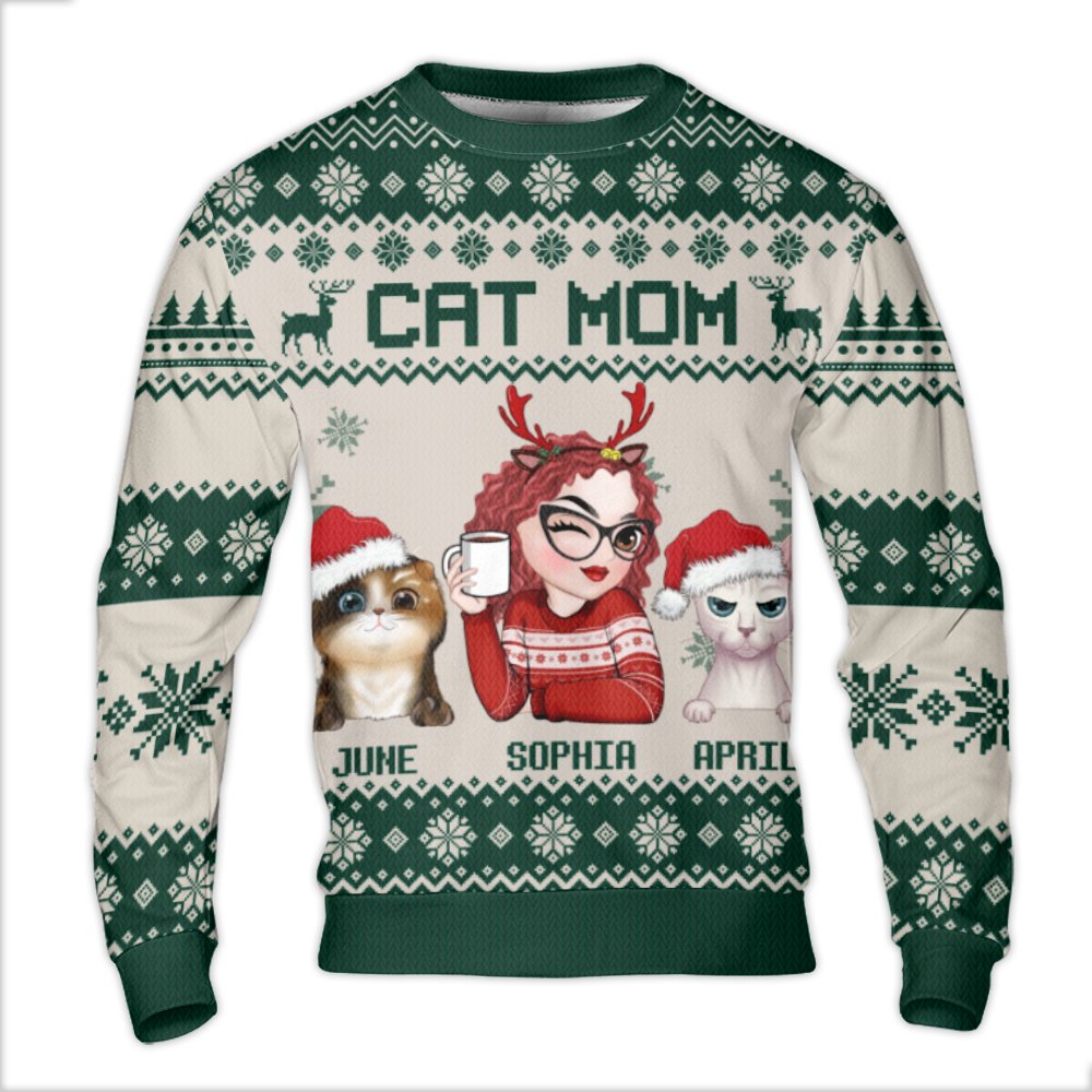 Personalized Pet Portrait Ugly Xmas Crewneck, Custom Cat Mom Christmas Sweater, Personalized Cat Lover Pullover, Custom Holid