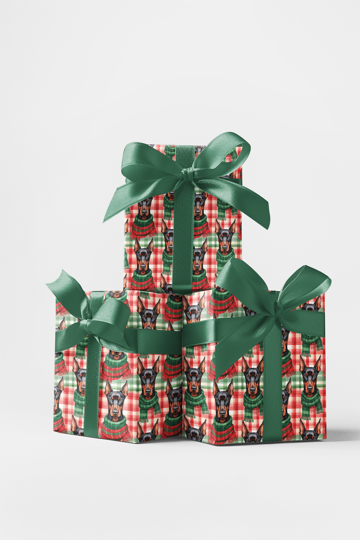 Plaid Dog Holiday Gift Wrap, Doberman Christmas Wrapping Paper, Doberman Pinscher Wrapping Paper, Festive Pet Gift Wrap, Dog 