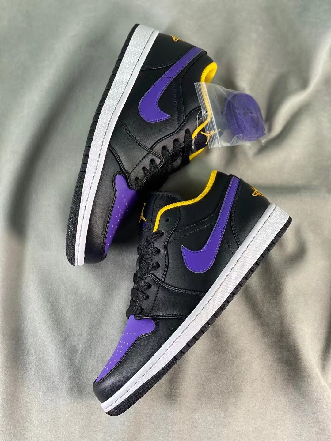 Low Top Sneakers, Black Yellow Purple Colorway, Lace Up Design, Casual Gift for Sneaker Fans