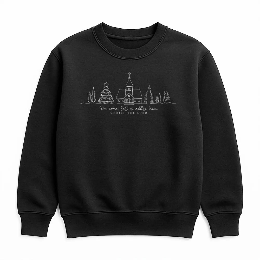 Minimalist Church Line Art Crewneck, Oh Come Let Us Adore Him Sweatshirt, Christian Holiday Sweater, Religious Christmas Swea