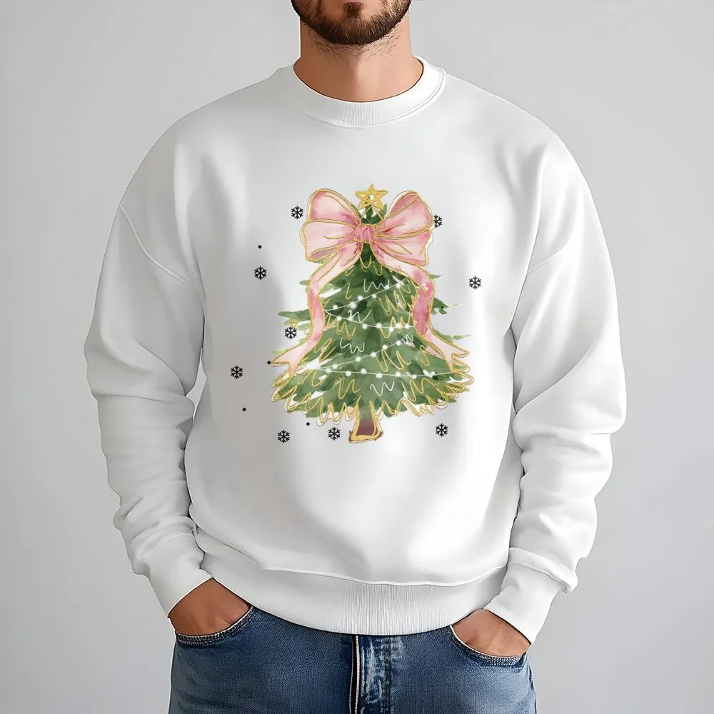 Aesthetic Pink Bow Holiday Crewneck, Coquette Christmas Tree Sweatshirt, Adorable Winter Tree Pullover, Trendy Girly Xmas Pre