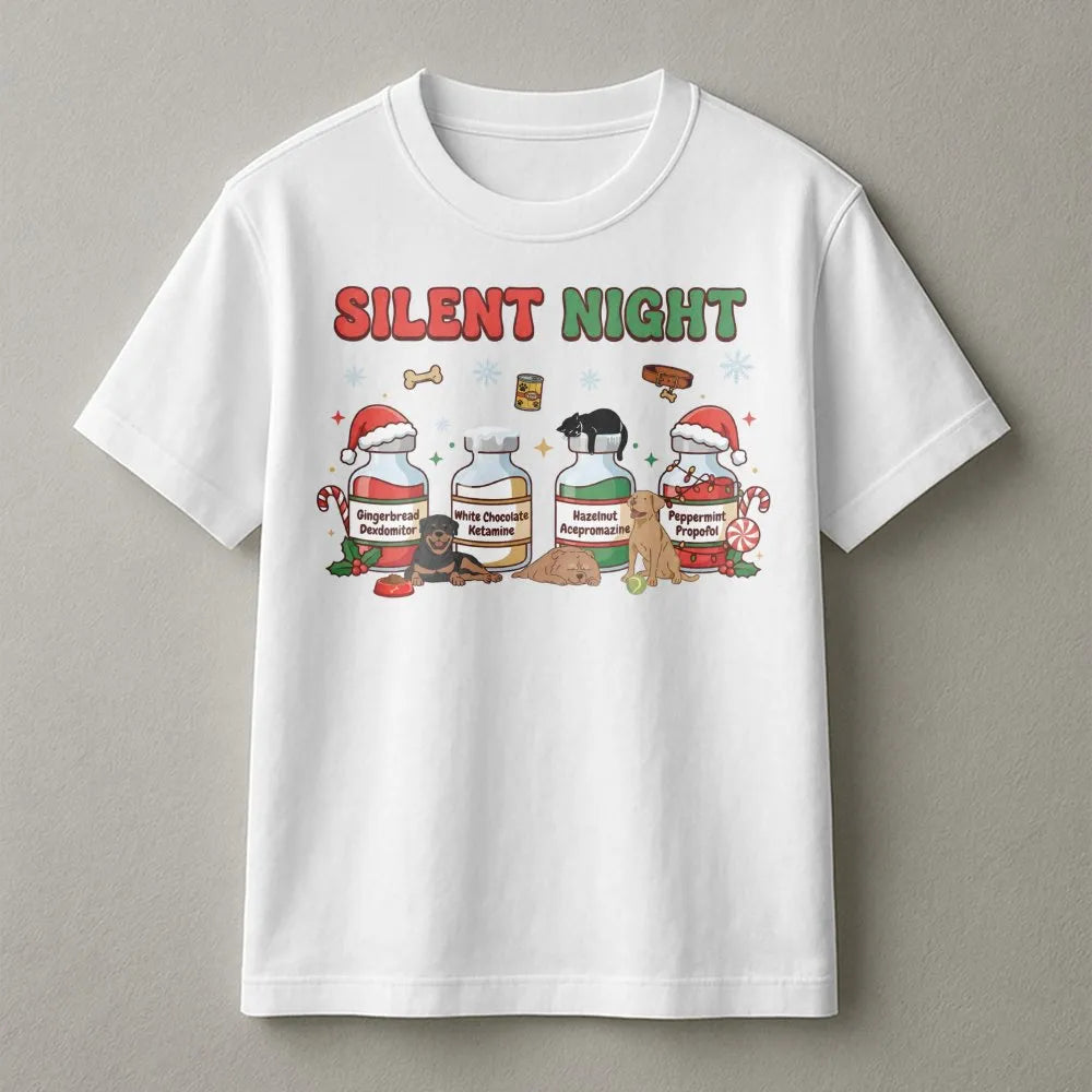 Humorous Veterinary Christmas T-Shirt, Silent Night Vet Med T-Shirt, Vet Tech Holiday Graphic Tee, Vet Student Xmas Shirt, Ve