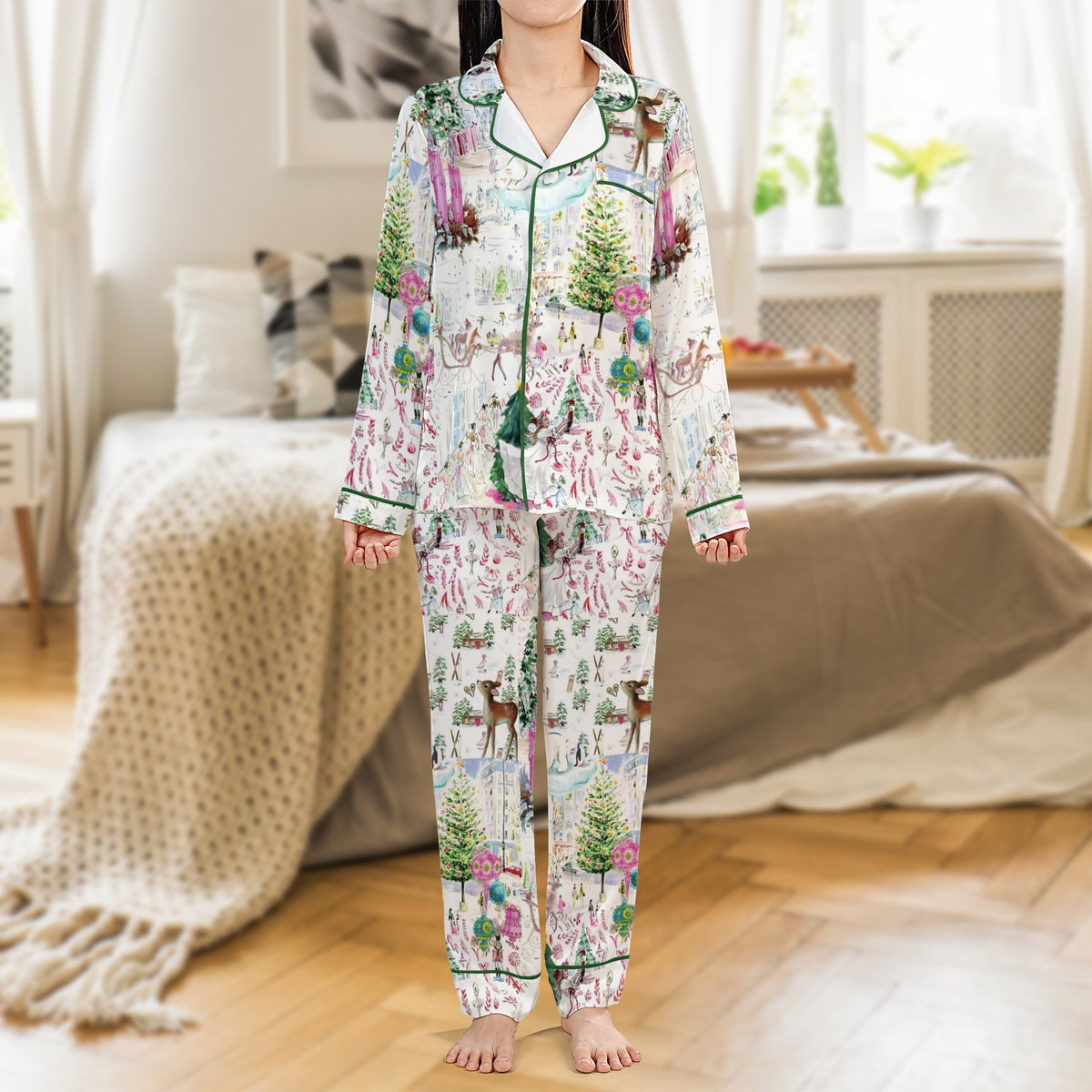 Winter Wonderland Pajama Set, Christmas Nutcracker Satin Pajamas, Festive Holiday Sleepwear, Silky Button Up Pajamas, Xmas Pr