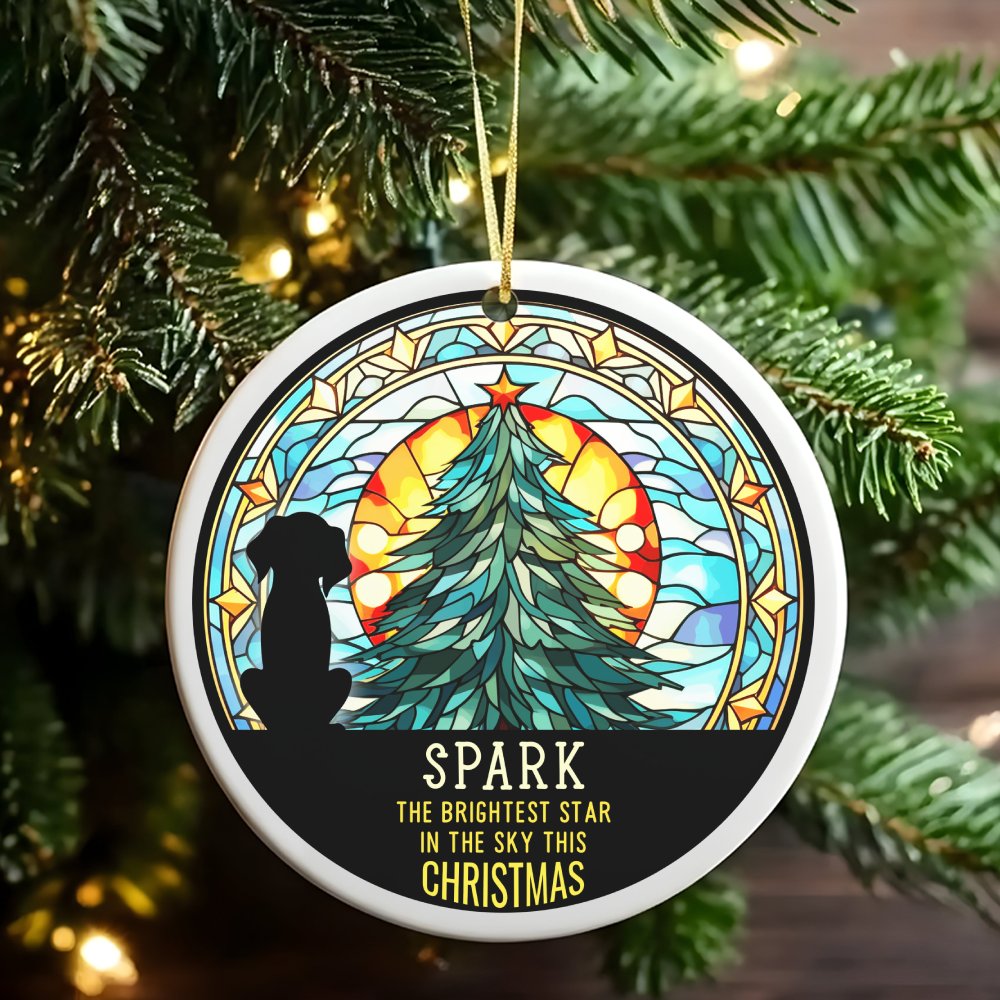 Stained Glass Tree Silhouette Pet Ornament, Dog Memorial Ceramic Ornament, Dog Loss Christmas Ornament, Pet Remembrance Keeps