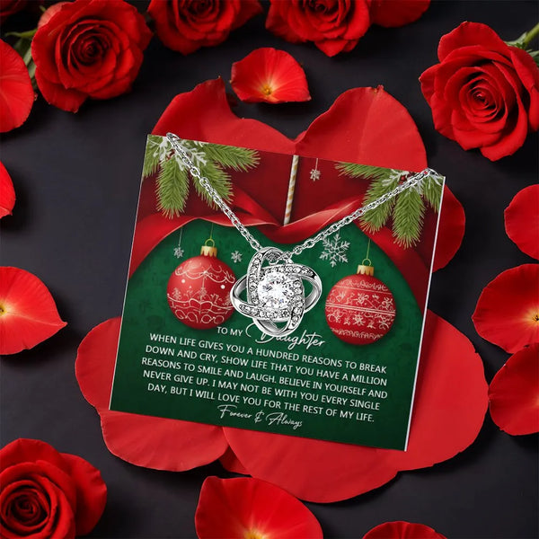 Holiday CZ Crystal Love Knot Pendant, Daughter Love Knot Necklace, Rotating Rose Box Necklace, Christmas Jewelry Present for 