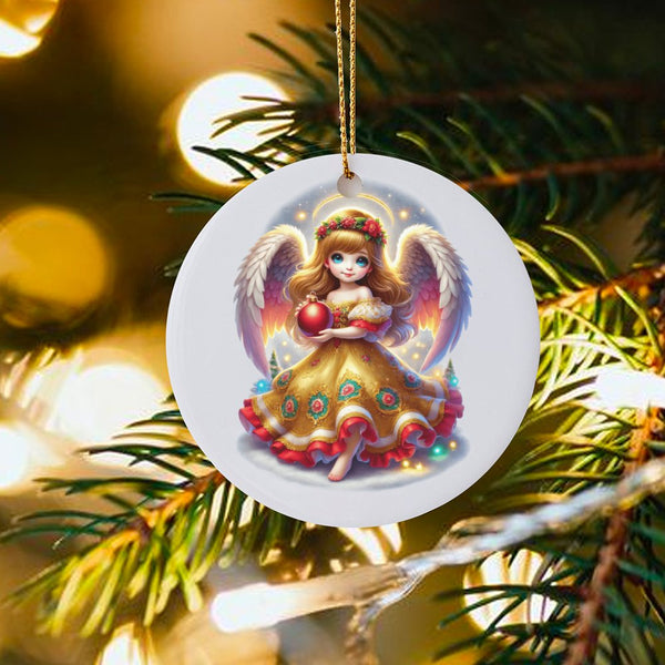 Adorable Holiday Angel Ornament, Christmas Fairy Angel Ornament, Ceramic Angel Figurine Ornament, Festive Tree Decoration, An