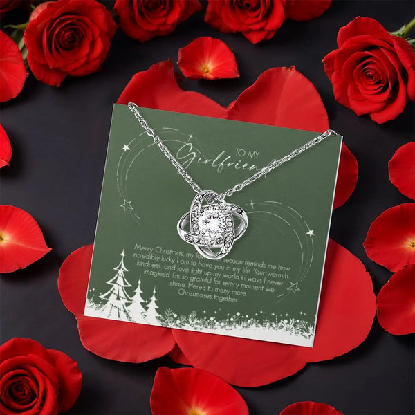 Rotating Rose Box Love Knot Pendant, Girlfriend Love Knot Necklace, Romantic CZ Love Knot Jewelry, Christmas Holiday Present,