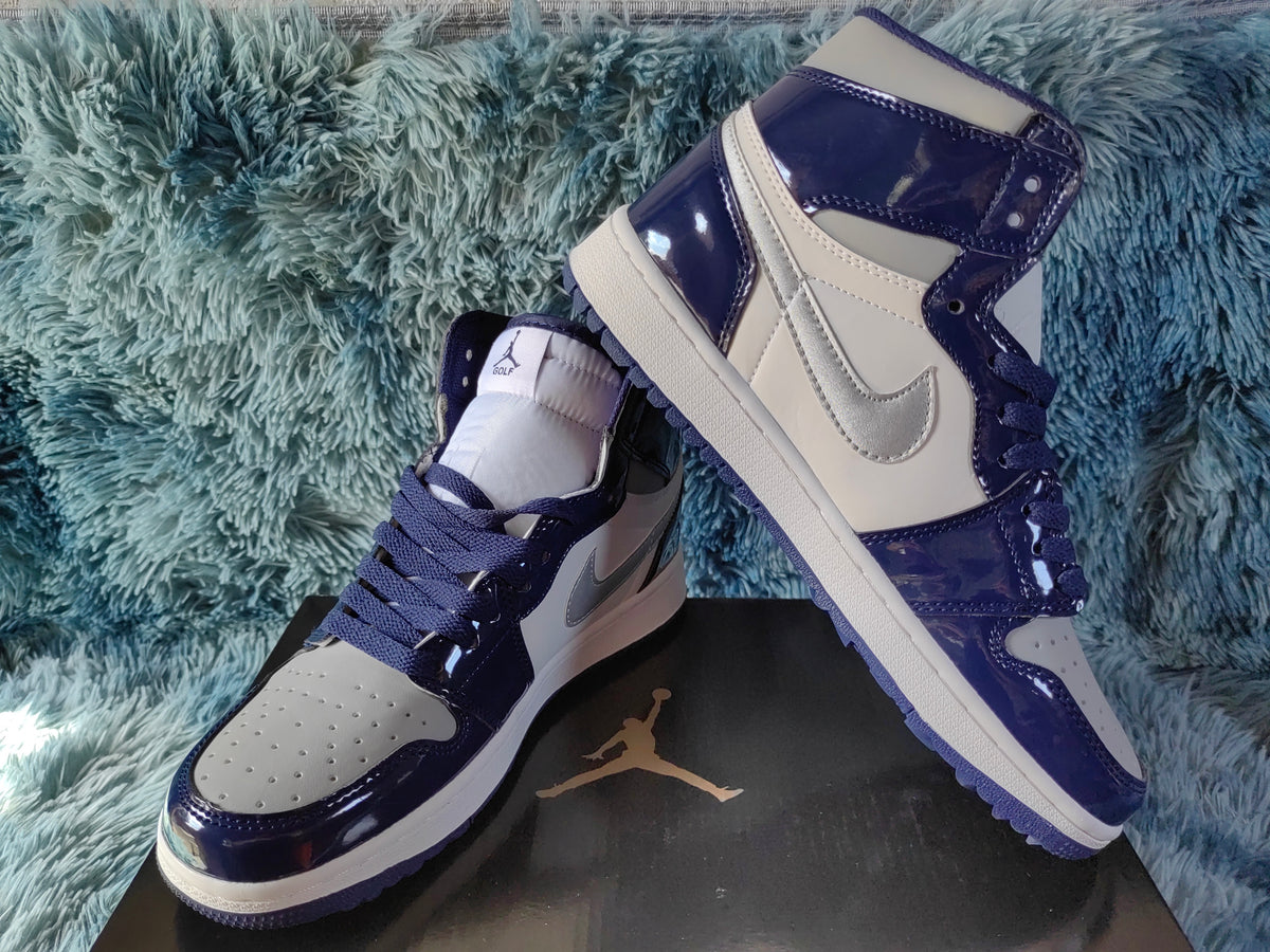 Golf Shoes, Midnight Blue Colorway, Patent Leather Footwear, Lace Up Design, Casual Gift for Shoe Lovers