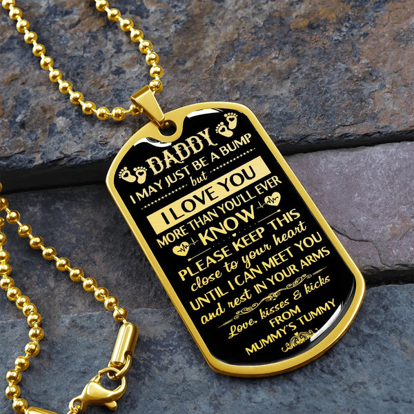 Bump to Daddy Dog Tag Pendant, Daddy to Be Dog Tag Necklace, Expecting Dad Keepsake Necklace, Surgical Steel Tag, New Dad Chr