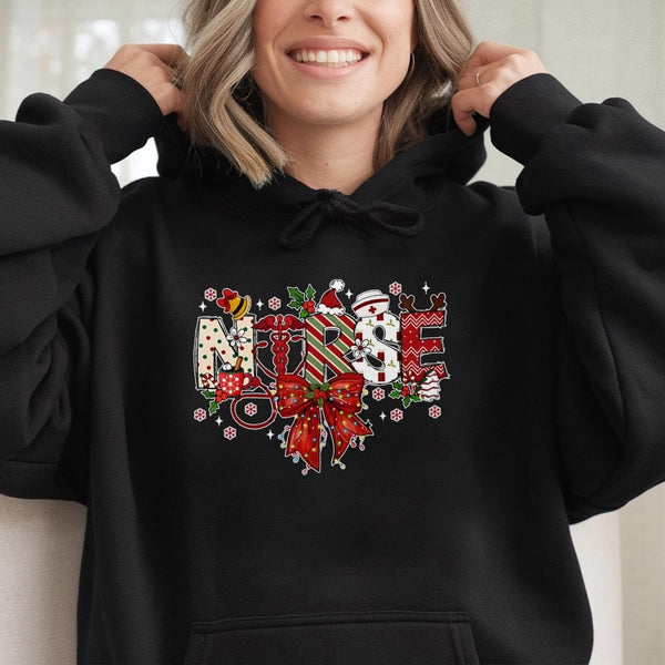 Festive Stethoscope Sweatshirt, Christmas Nurse Hoodie, Holiday Medical Graphic Pullover, Xmas Healthcare Hooded Sweatshirt, 