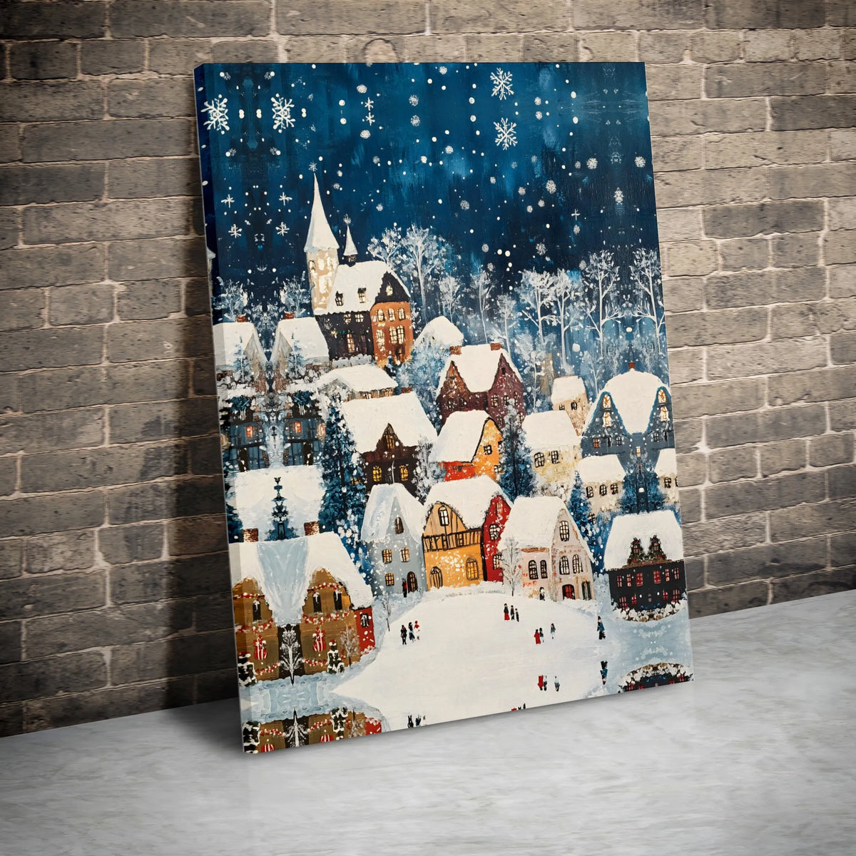 Snowy Winter Night Town Scene Canvas Print, Christmas Village Canvas Wall Art, Festive Holiday Canvas Decor, Comfy Winter Tow