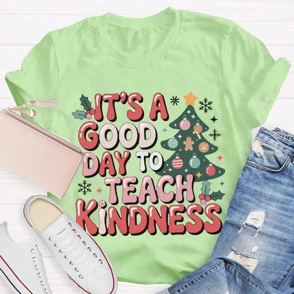 Good Day to Teach Kindness Tee, Kindness Christmas Tree Shirt, Retro Teacher Christmas T-Shirt, Adorable Holiday Educator Gra