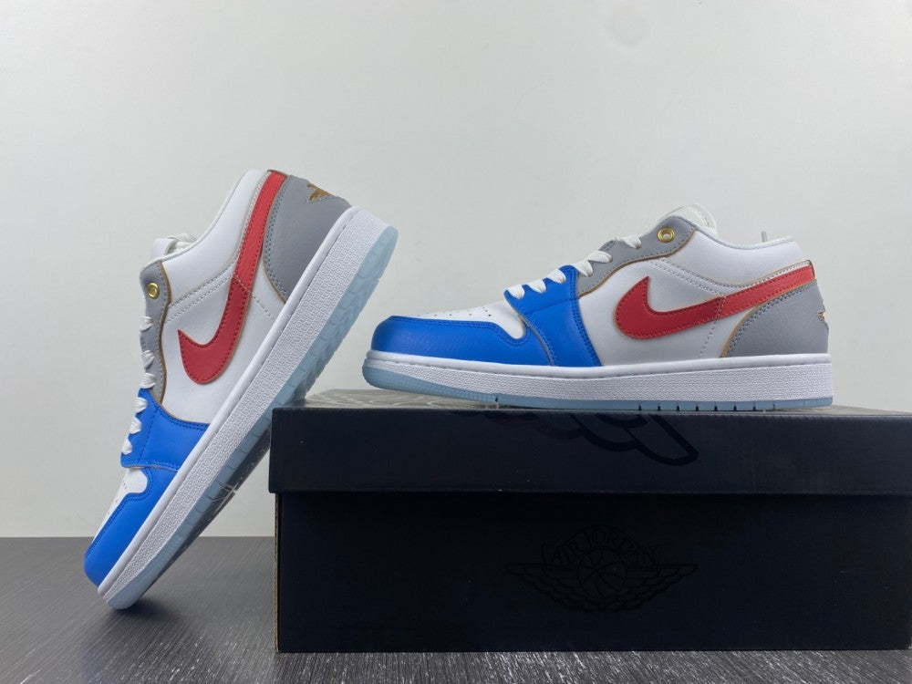 Low Top Sneakers, Blue White Red Colorway, Lace Up Design, Casual Gift for Sneaker Fans