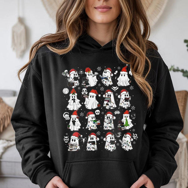Dark Romance Reader Hoodie, Christmas Ghost Reading Hoodie, Adorable Spooky Bookish Hoodie, Holiday Book Lover Sweatshirt, Bo