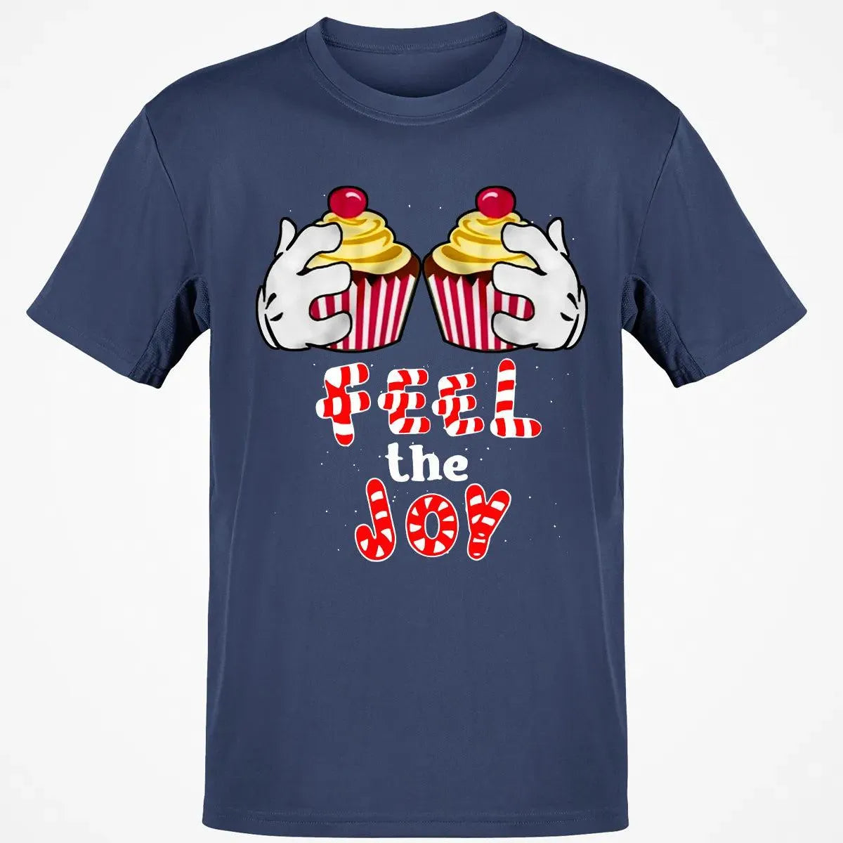 Adorable Cartoon Cupcake Graphic Tee, Feel the Joy Christmas Shirt, Holiday Sweets T-Shirt, Festive Winter Shirt, Dessert Lov