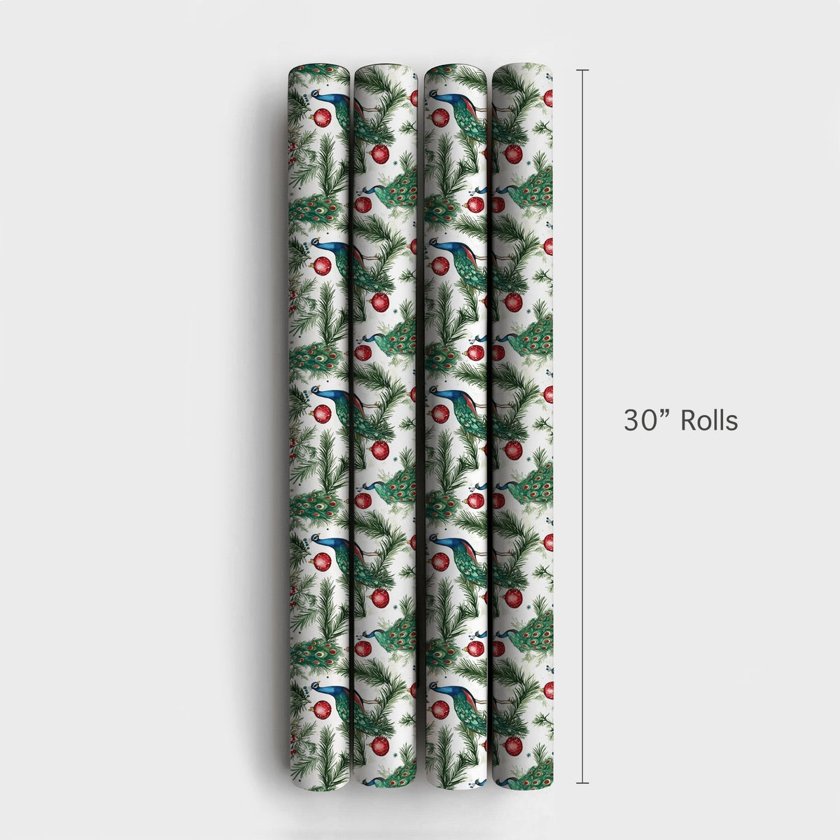 Pine Branch Bird Gift Wrap, Watercolor Peacock Christmas Wrapping Paper, Red Ornament Wrapping Paper, Elegant Winter Holiday 