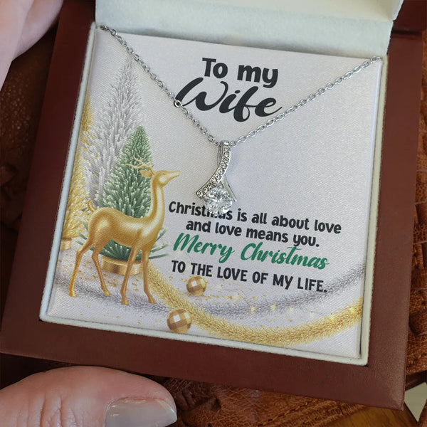 14k White Gold Over Stainless Steel Pendant, To My Wife Ribbon Necklace, Sparkling Cubic Zirconia Necklace, Romantic Christma