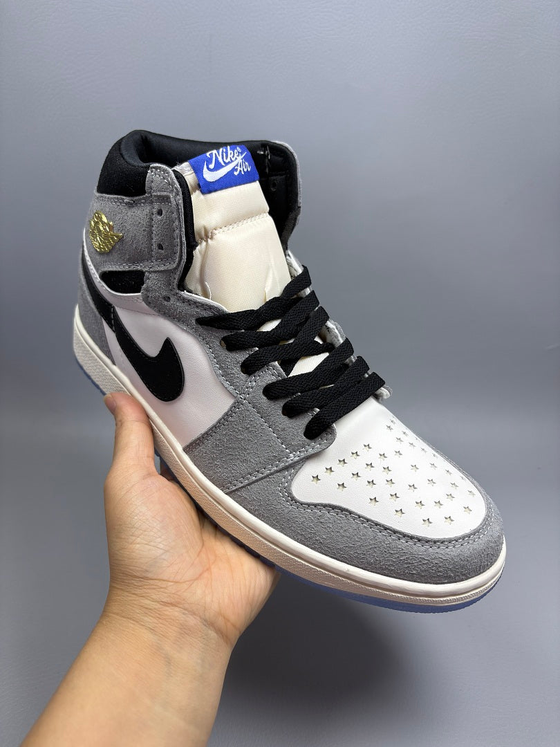 High Top Sneakers, Gray Colorway, Lace Up Design, Casual Gift for Sneaker Fans