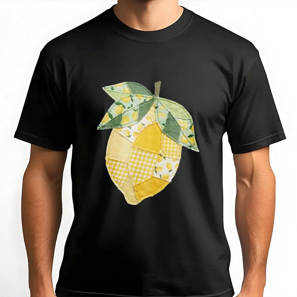 Lemon Patchwork T-Shirt | Vintage Quilt Style Graphic | Soft Cotton Blend | Coquette Aesthetic Gift for Her