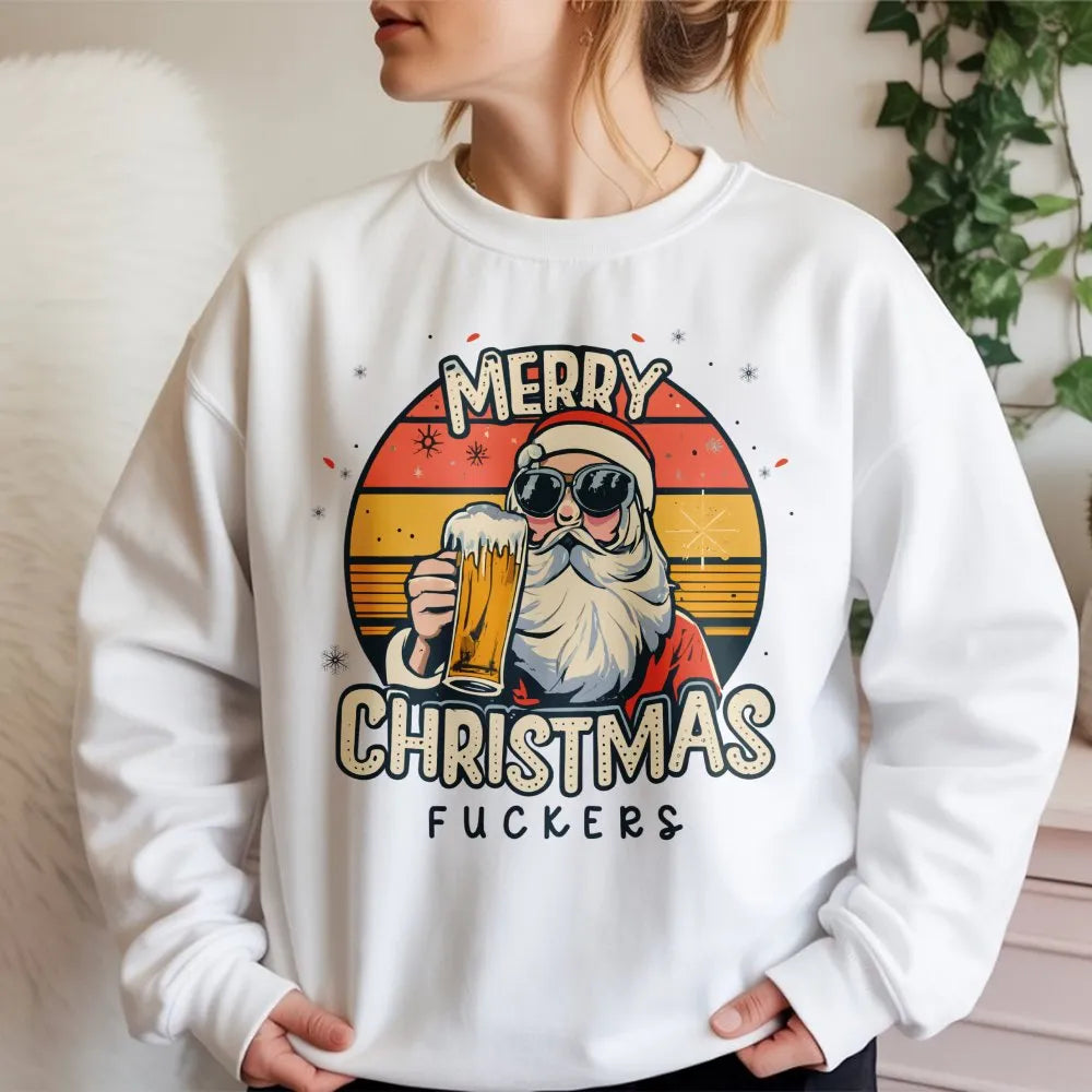 Sarcastic Christmas Drinking Sweatshirt, Humorous Santa Sweatshirt, Offensive Xmas Holiday Crewneck, Humor Santa Drinking Swe