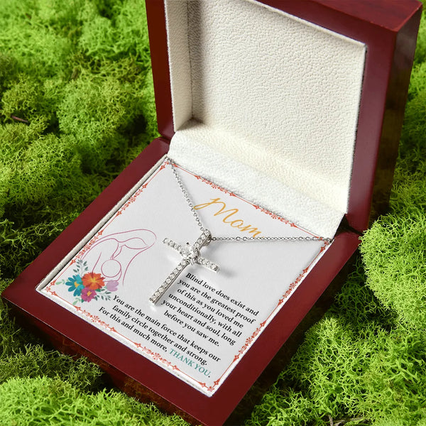 Cubic Zirconia Faith Cross Pendant, Cross Necklace for Mom, 14K White Gold Dipped Mom Jewelry, Sentimental Birthday Christmas
