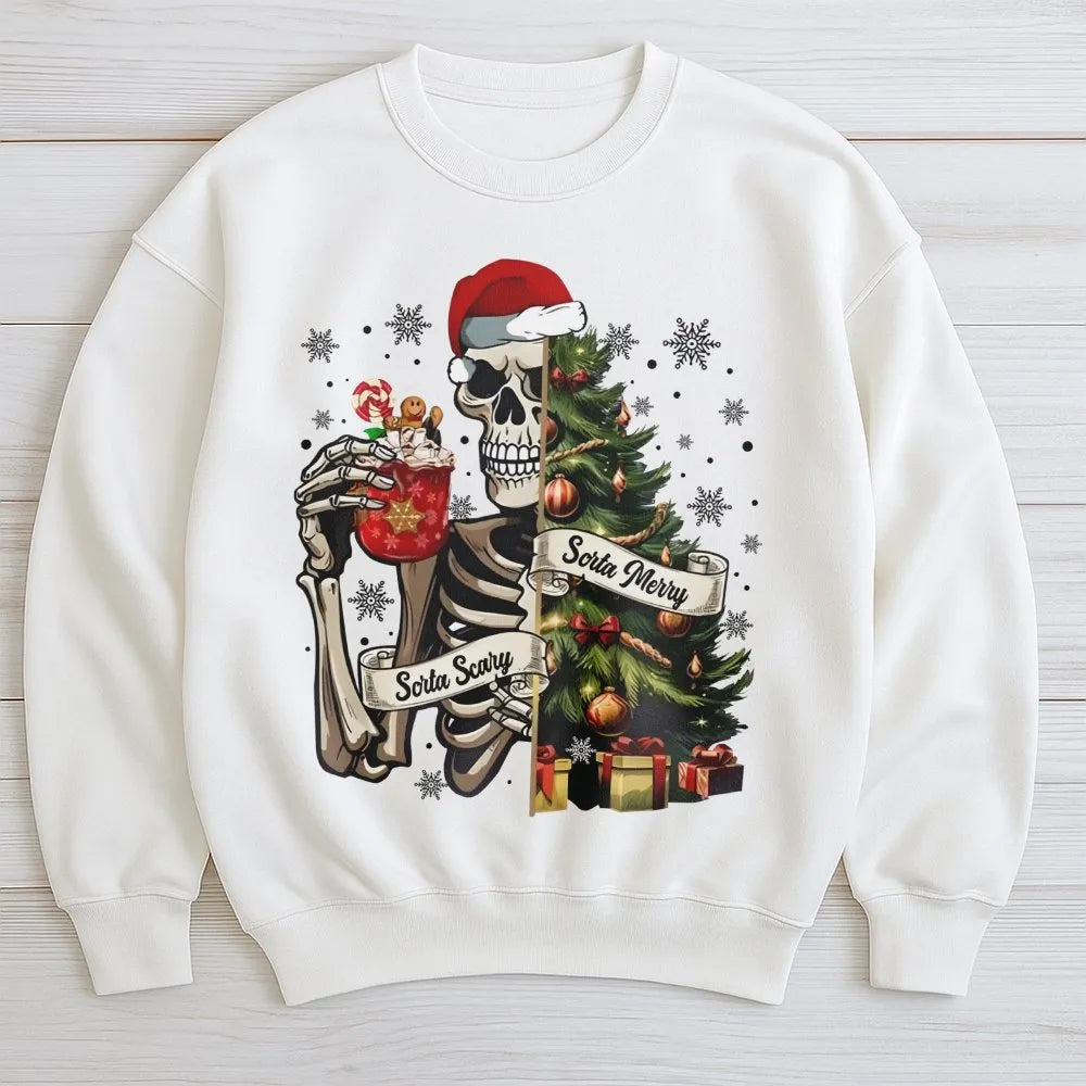 Skeleton Christmas Tree Sweater, Sorta Merry Sorta Scary Sweatshirt, Spooky Holiday Crewneck, Creepy Christmas Pullover, Spoo