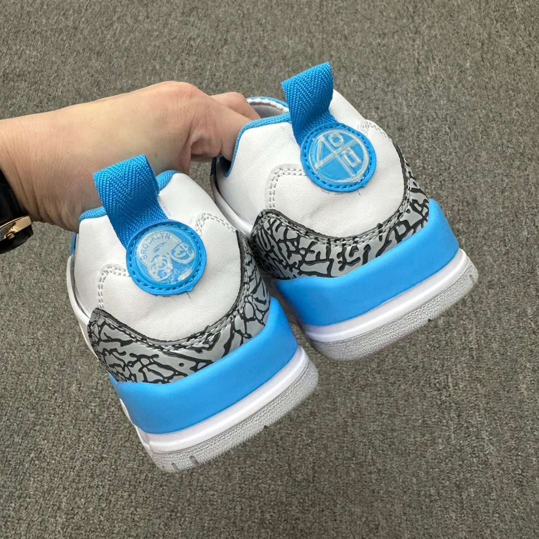 Low Top Basketball Shoes, Blue White Colorway, Lace Up Design, Casual Gift for Shoe Lovers