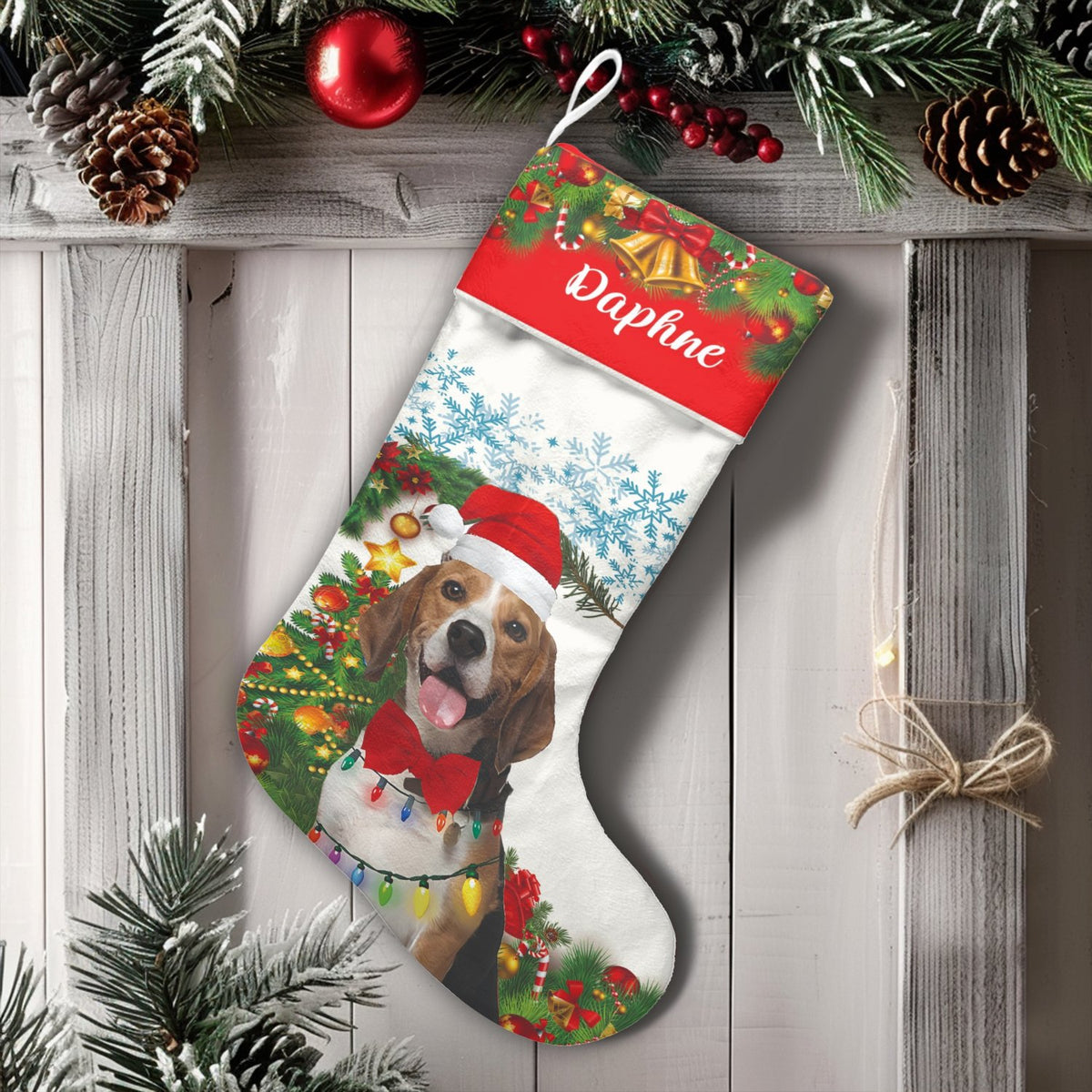 Custom Name Dog Stocking, Personalized Beagle Christmas Stocking, Adorable Pet Holiday Stocking, Beagle Lover Present, Christ
