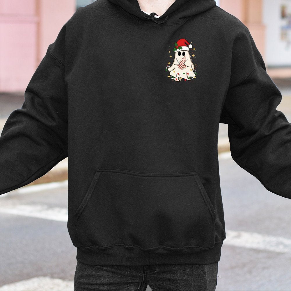 Adorable Spooky Santa Ghost Hooded Sweatshirt, Christmas Ghost Hoodie, Festive Xmas Season Pullover, Comfy Winter Holiday Gho