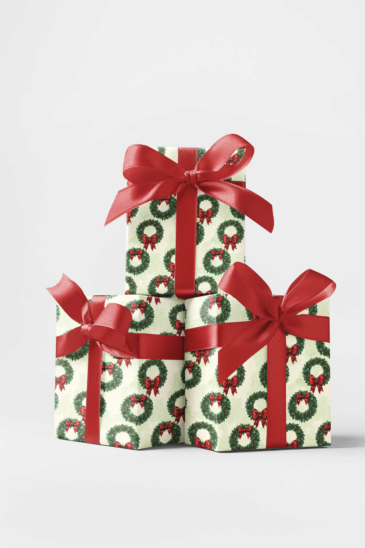 Classic Christmas Wreath Gift Wrap, Holiday Laurel Wreath Wrapping Paper, Crimson Bow Pine Gift Wrapping Paper, Festive Holid